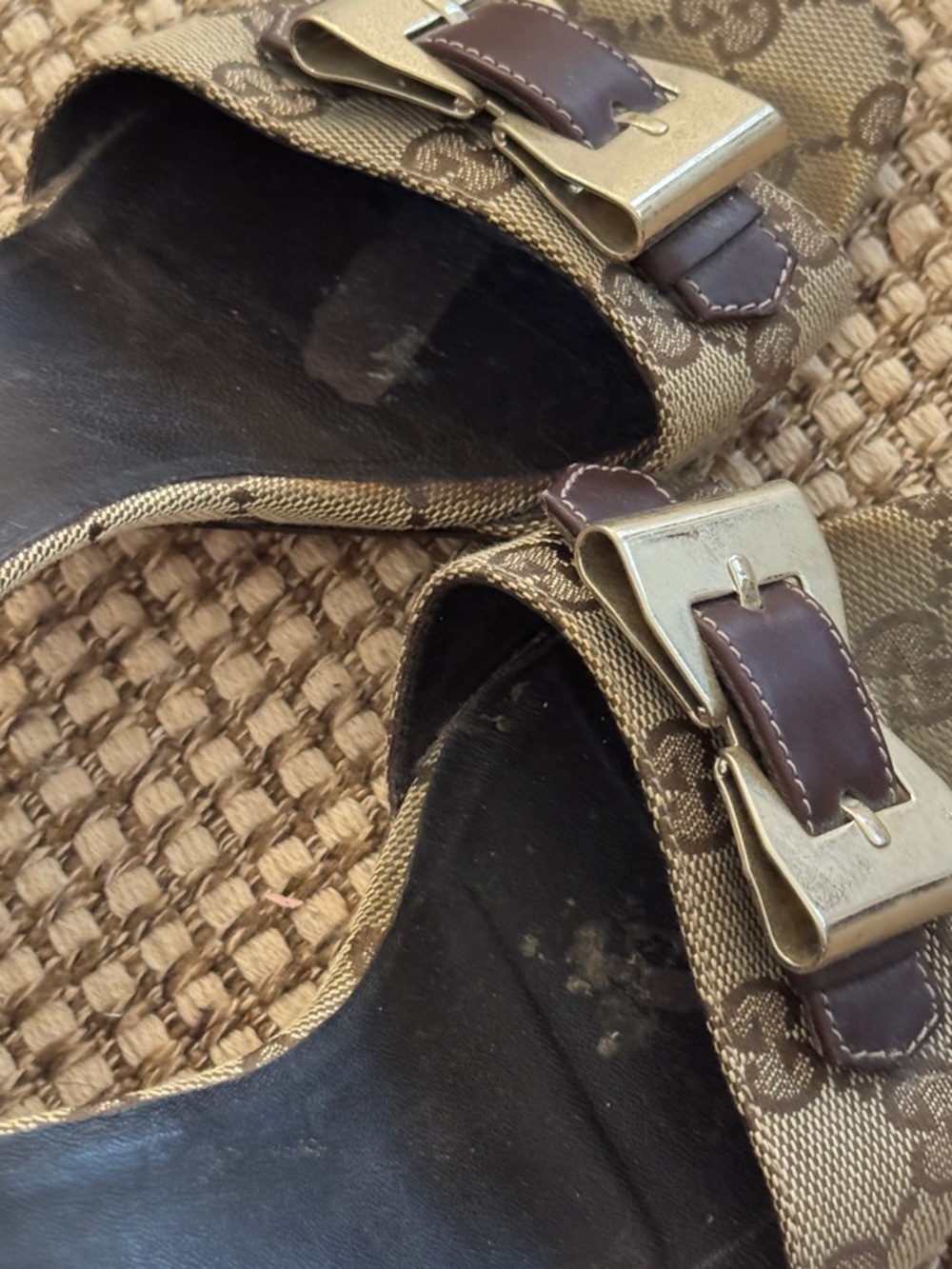 Authentic Gucci Brown GG Canvas Sandals with Silver Buckles - Picture 4 of 5